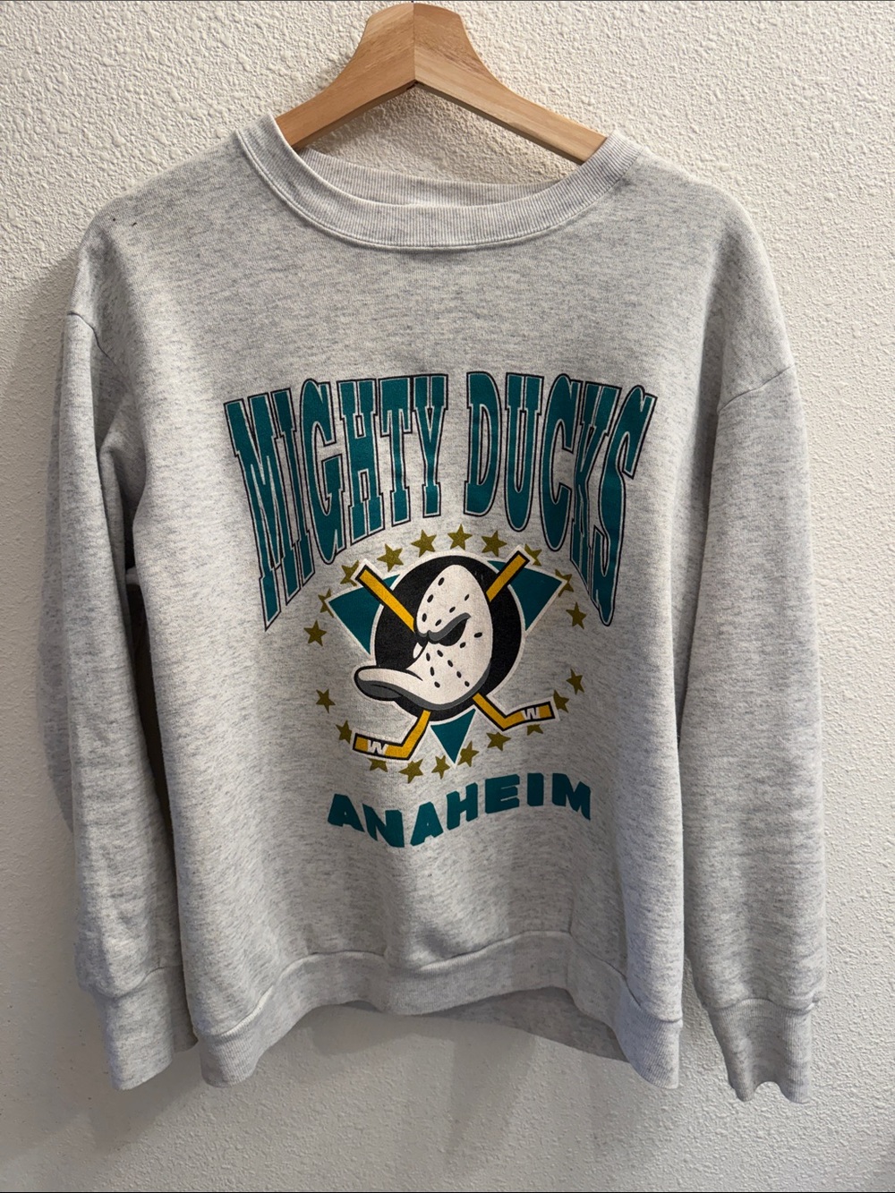 Anaheim Mighty Ducks Gray Graphic Crewneck Sweatshirt - Vintage